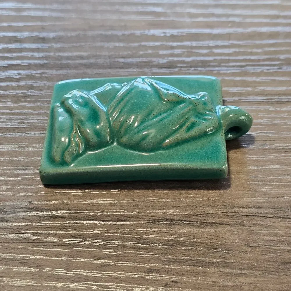 Vintage Turquoise Ceramic Pottery Figural Profile Pendant